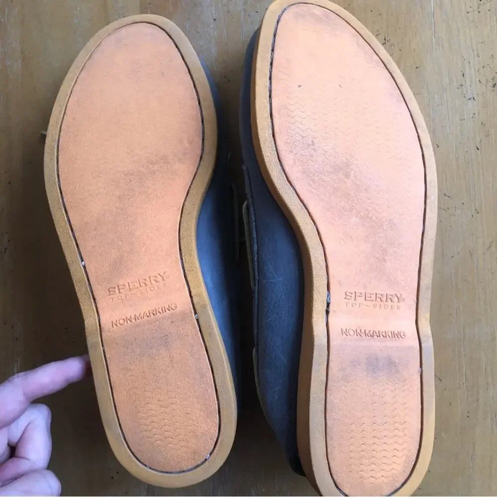 Vintage Boat Shoes Grey Leather Sperry Top-Sider Original Gray Prep Yellow Sole